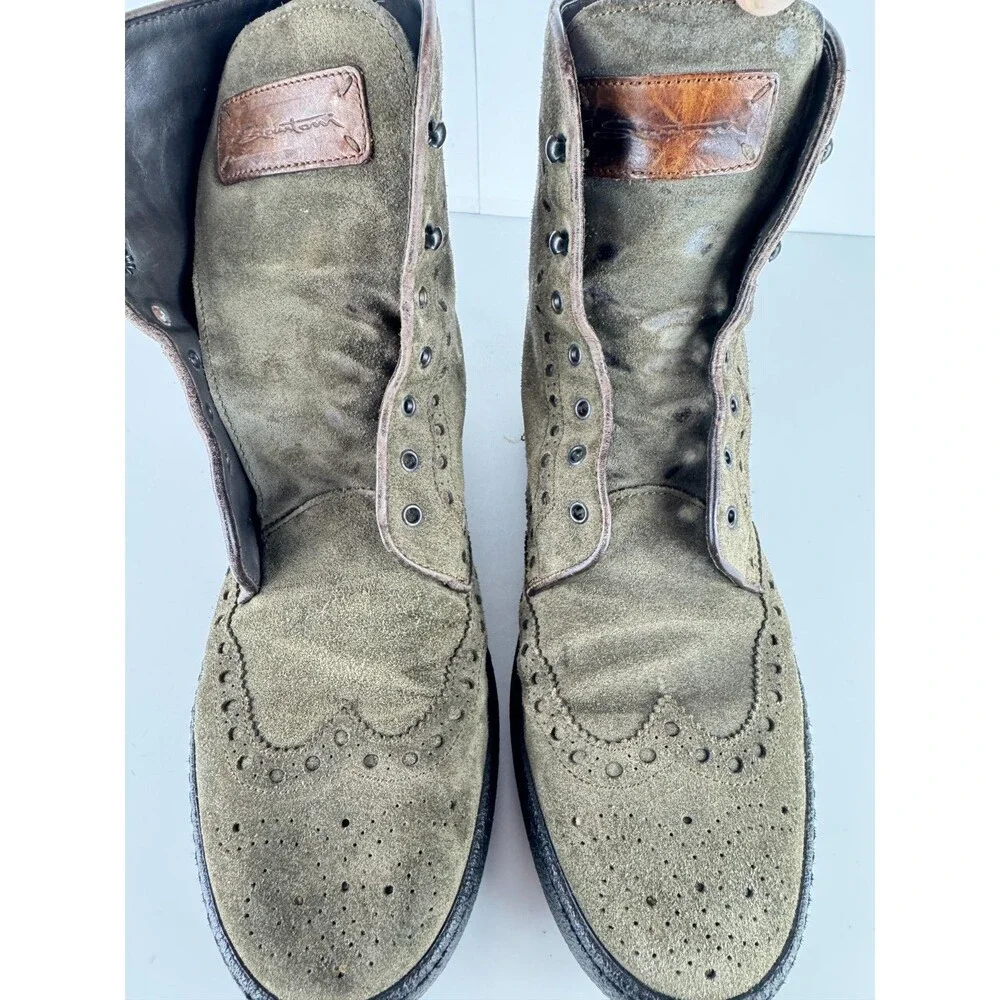 Santoni Men's Olive Suede Lace Up Boots Size US 9